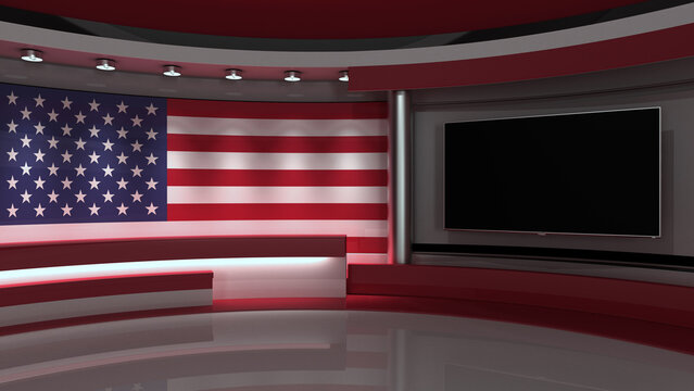 USA flag. TV studio. USA flag studio. USA flag background. Background for usa electoral programs. USA election. 3d render. 3d