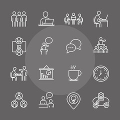 coworking office business workspace employees and team, line icons design