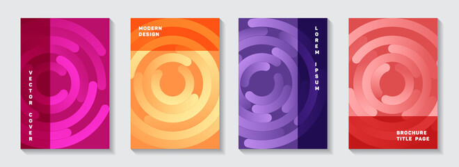 Editable publication covers mockups. Minimal banner concentric elements motion vector backdrops. 