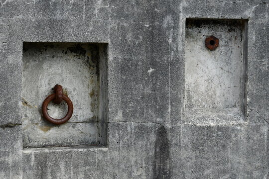 Large hoops for chaining down mortars.