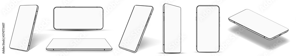 Poster realistic smartphone collection at different angles (perspective, isometric, rotate, frontal and oth