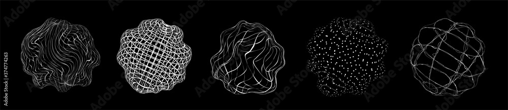 Aufkleber set of spheres with the effect of liquid, glitch, destruction. memphis shapes and fluid geometric sh