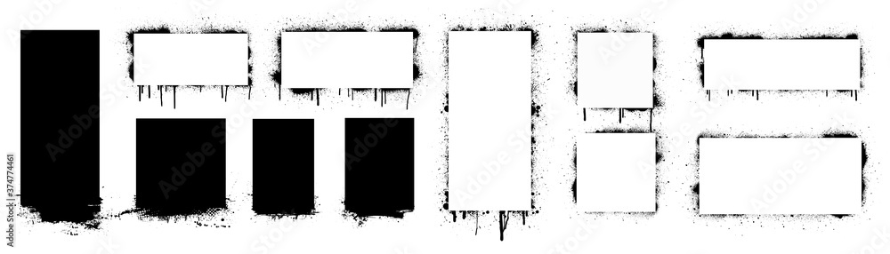 Poster Grunge stencil frames with spray painted frame, grunge splatter and stencils border. Texture dirty artistic design elements, boxes, frames for text. Grunge graffiti frame, rectangles and squares. 