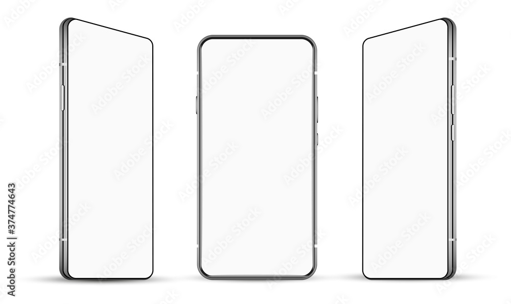 Aufkleber Vector smartphone from different angles, excellent angles for presenting your product. Mobile phone mockup set with blank screen in realistic style. 3D smartphone template for presentation.