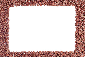 framed coffee beans, in the center of a white box under the text