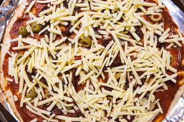 plant-based food, vegetarian homemade pizza in the making