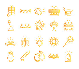 happy diwali india festival, deepavali religion event cultural gradient style icons vector