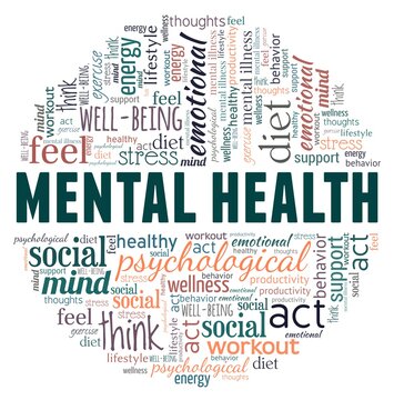 Mental health vector illustration word cloud isolated on a white background.