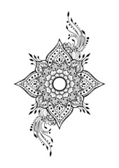 Flower four petals  henna illustration doodle tattoo motif black and white vector with background 