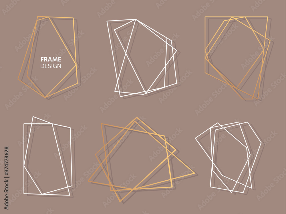 Fototapete gold and white frame abstract polygonal geometric set. wedding invitation card template empty text b
