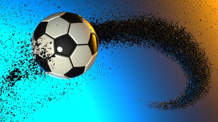 Soccer Ball with Particles under Orange-Blue lighting background. 3D illustration. 3D high quality rendering. 3D CG.