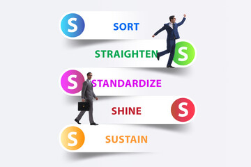 Businessman in 5S workplace organisation concept