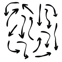 Set of rough hand drawn, grunge, handmade elements arrows, waypoints isolated on white background EPS Vector