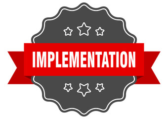 implementation label. implementation isolated seal. sticker. sign