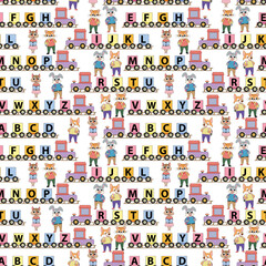 seamless pattern with cute animal character cartoon