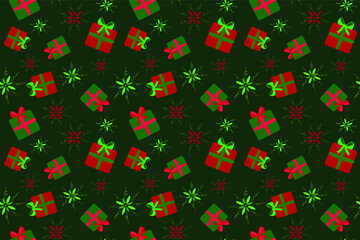 papel de presente com caixas de presente desenhadas, estilo natalino, aniversários, ou festas e comemorações, plano de fundo verde 