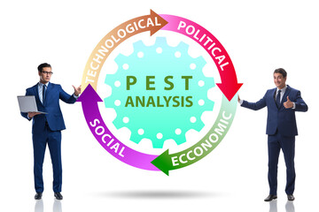 Business people in PEST analysis business concept