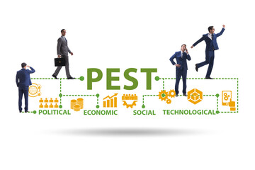 Fototapeta premium Businessman in PEST analysis business concept