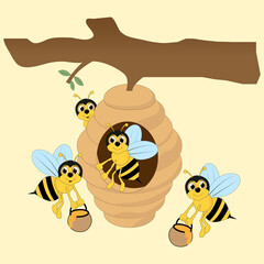 cute bee animal character simple vector illustration