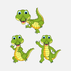 illustration vector graphic of cute crocodile animal character cartoon isolated, perfect for cover, book, birthday card, gift card, wrap paper, sticker, t-shirt, memo, decoration