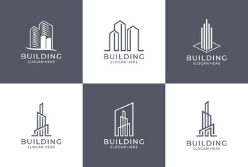 building Logo design vector template. Skyscrapers silhouette city buildings.Commercial office property business center Logotype. Corporate construction identity icon