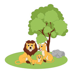 Obraz na płótnie Canvas illustration vector graphic of cute lion animal character cartoon isolated, perfect for cover, book, birthday card, gift card, wrap paper, sticker, t-shirt, memo, decoration