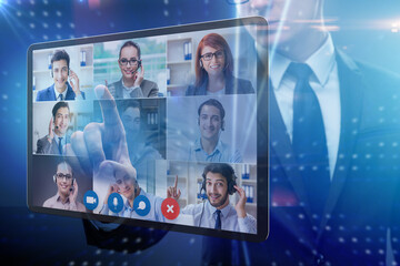 Concept of remote video conferencing during pandemic