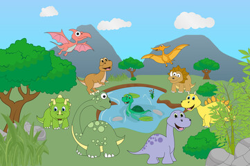 Obraz premium cute dinosaur cartoon simple vector illustration