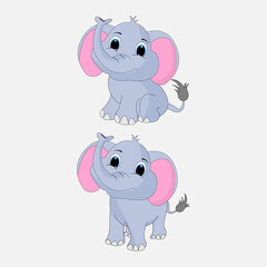 illustration vector graphic of cute elephant animal character cartoon isolated, perfect for cover, book, birthday card, gift card, wrap paper, sticker, t-shirt, memo, decoration