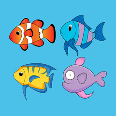 Fototapeta na wymiar illustration vector graphic of cute fish animal character cartoon isolated, perfect for cover, book, birthday card, gift card, wrap paper, sticker, t-shirt, memo, decoration