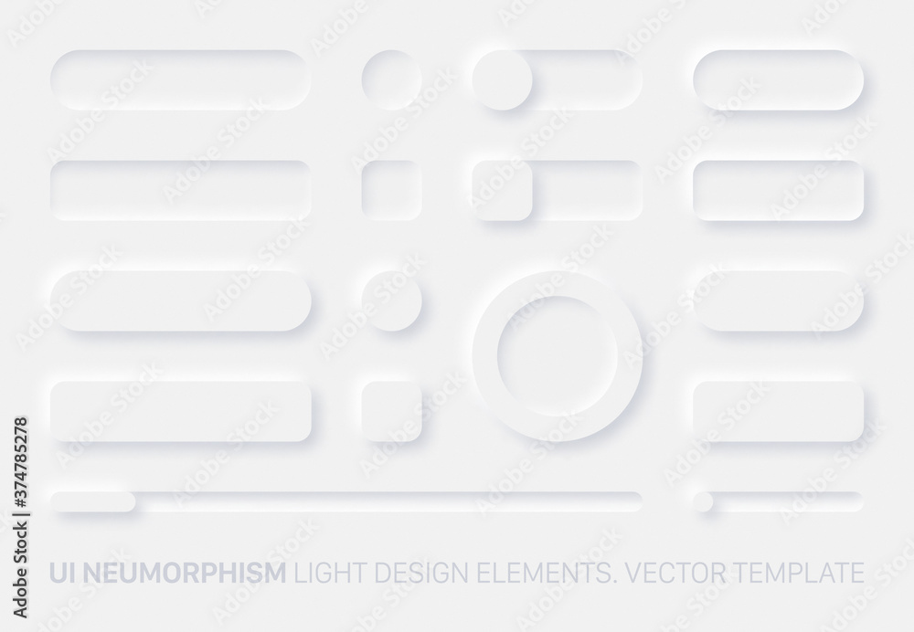 Fototapete neumorphic vector ui design elements set light version on white background. ui components buttons, b