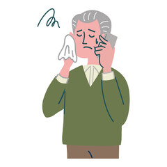 男性　シニア 　携帯電話　悩んでいる　冷や汗
