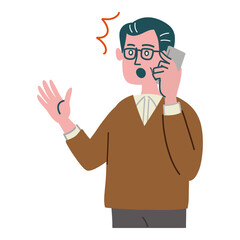 男性　中年　携帯電話　驚いている
