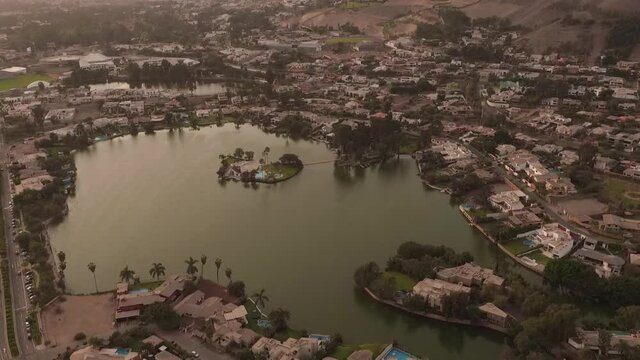 Aerial view of La Molina lake in Lima, Peru