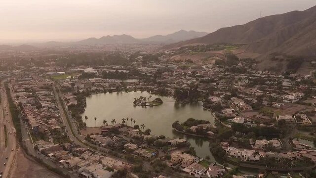 Aerial view of La Molina lake in Lima, Peru