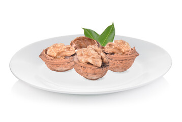 Walnuts  isolated on white plate