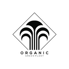Organic natural silhouette logo template. Leaves symbol with square line background