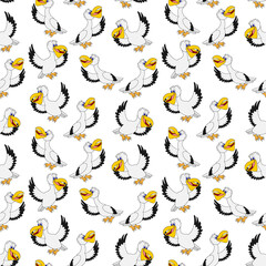 seamless pattern with pelican bird cartoon