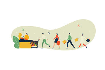 Vector illustration, peoples shopping concept, big sale