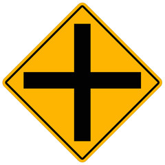 Fototapeta premium cross road ahead road sign. Junction symbol. warning sign in front of the intersection.