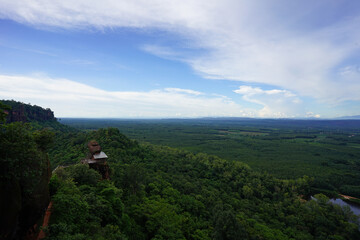 Beautiful mountain landscape with red stone cliff of Phu Thok the famous tourist attraction of Bueng Kan