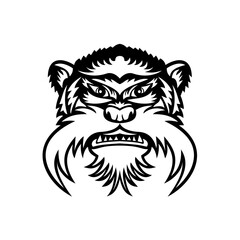 Head of Emperor Tamarin Monkey Front View Mascot Black and White