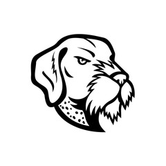 Head of German Wirehaired Pointer Mascot Black and White