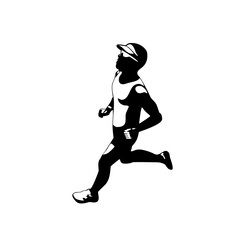 Fototapeta na wymiar Triathlete Marathon Runner Running Side View Retro Stencil Black and White