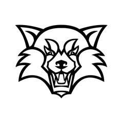 Head of an Angry Red Panda or Red Bear-Cat Front View Mascot Black and White