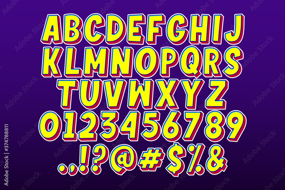 Poster retro pop art alphabet set