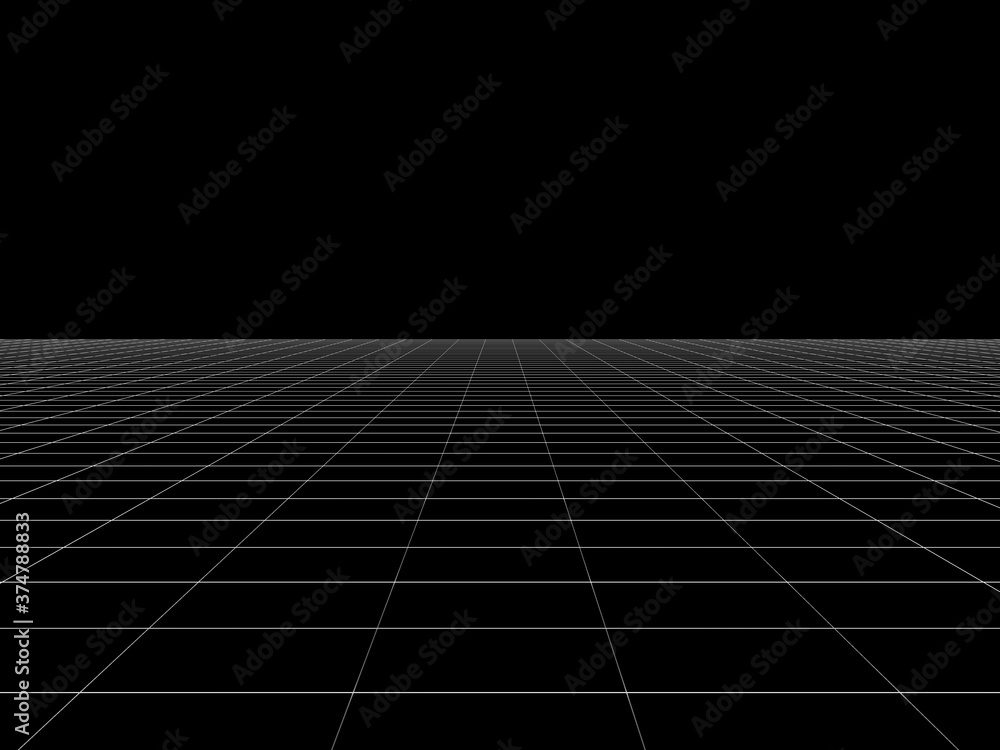 Poster 3d illustration background, perspective, perspective of a square cube or honeycomb grid. with a dark