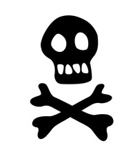 Skull and crossbones black silhouette. Vector illustration Isolated on white background. Theme of Halloween or pirates
