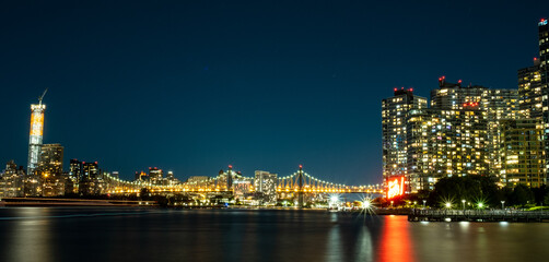 Queensboro Bridge into Manhattan at Night Panorama
