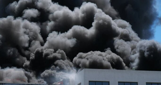 A factory burning, AiguesMortes, Occitanie, France